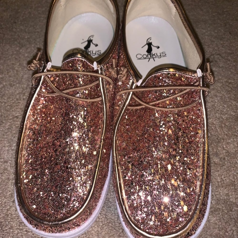 Corkys rose gold shoes.